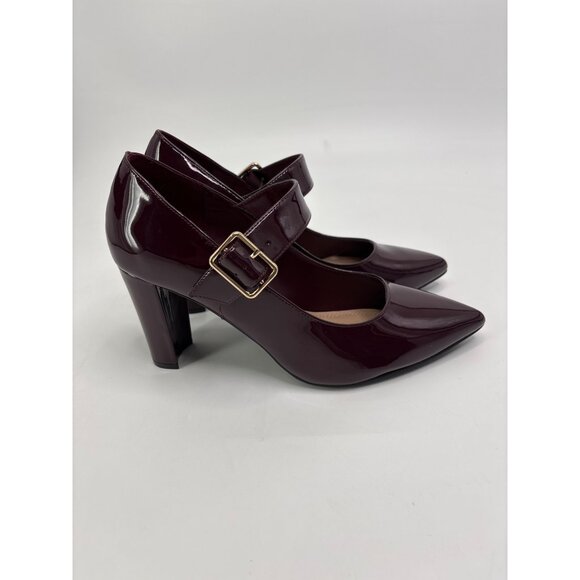 Impo Terrie Mary Jane Buckle Pointy Toe Block Heels Burgundy Wine Red Sz 11 - Picture 4 of 7